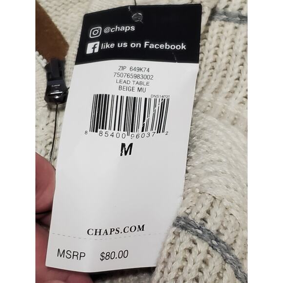 Chaps Men’s Quarter-Zip Sweater – Beige with Gray Stripes – Size M – NWT - Picture 5 of 8
